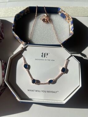 Genuine- Rose Gold Necklace with Navy Blue Sapphire’s
